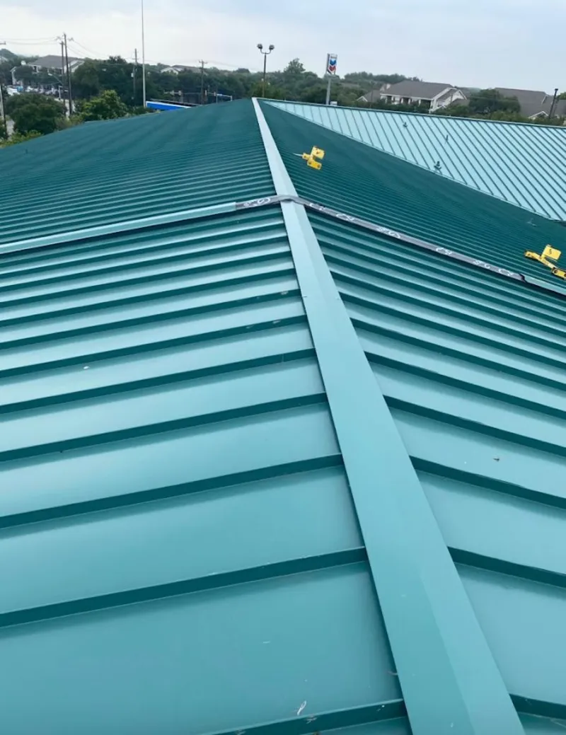 Green commercial metal roof ridge and valley for Metal Roof Repair in Carlstadt